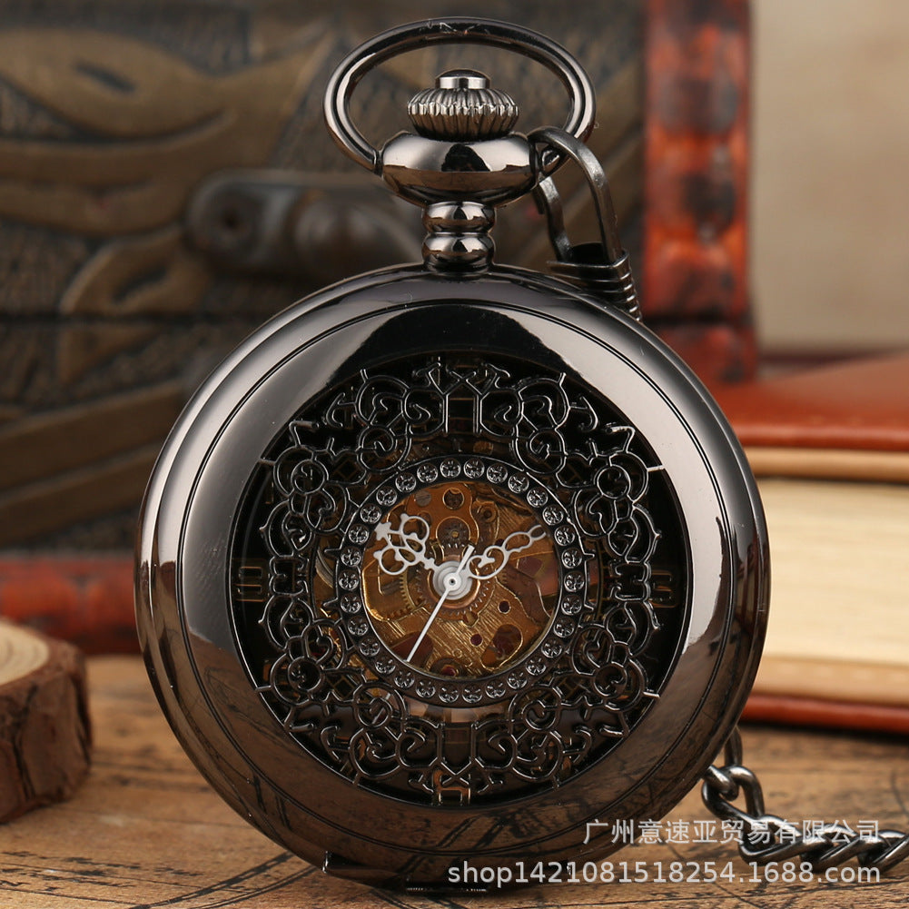Wholesale  Fashion Hollow Window Flower Manual Mechanical Pocket Watch Roman Literal Men's Gift Watch
