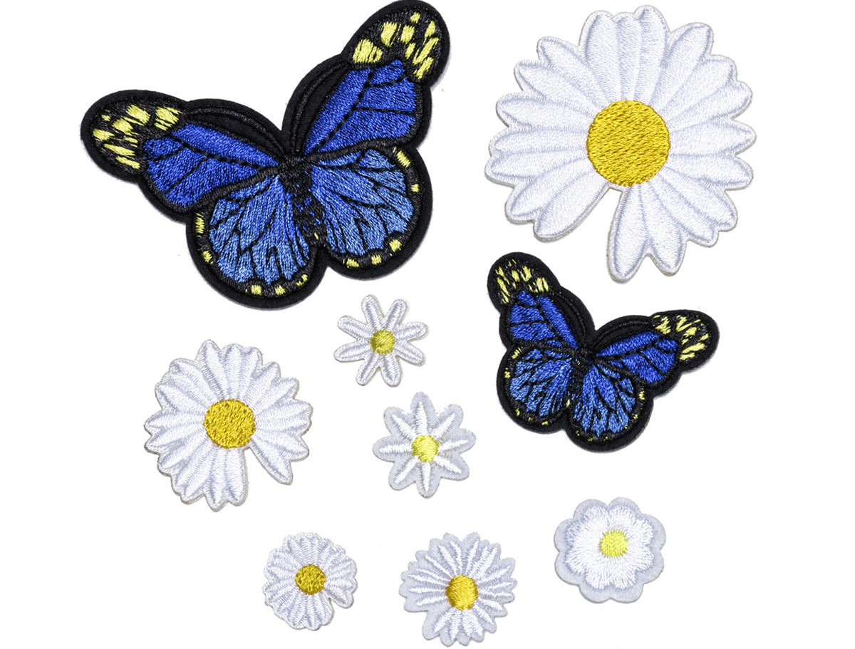 Wholesale Self Adhesive Embroidered Patches Heart Butterfly Floral Motifs For Clothing DIY Craft Supply