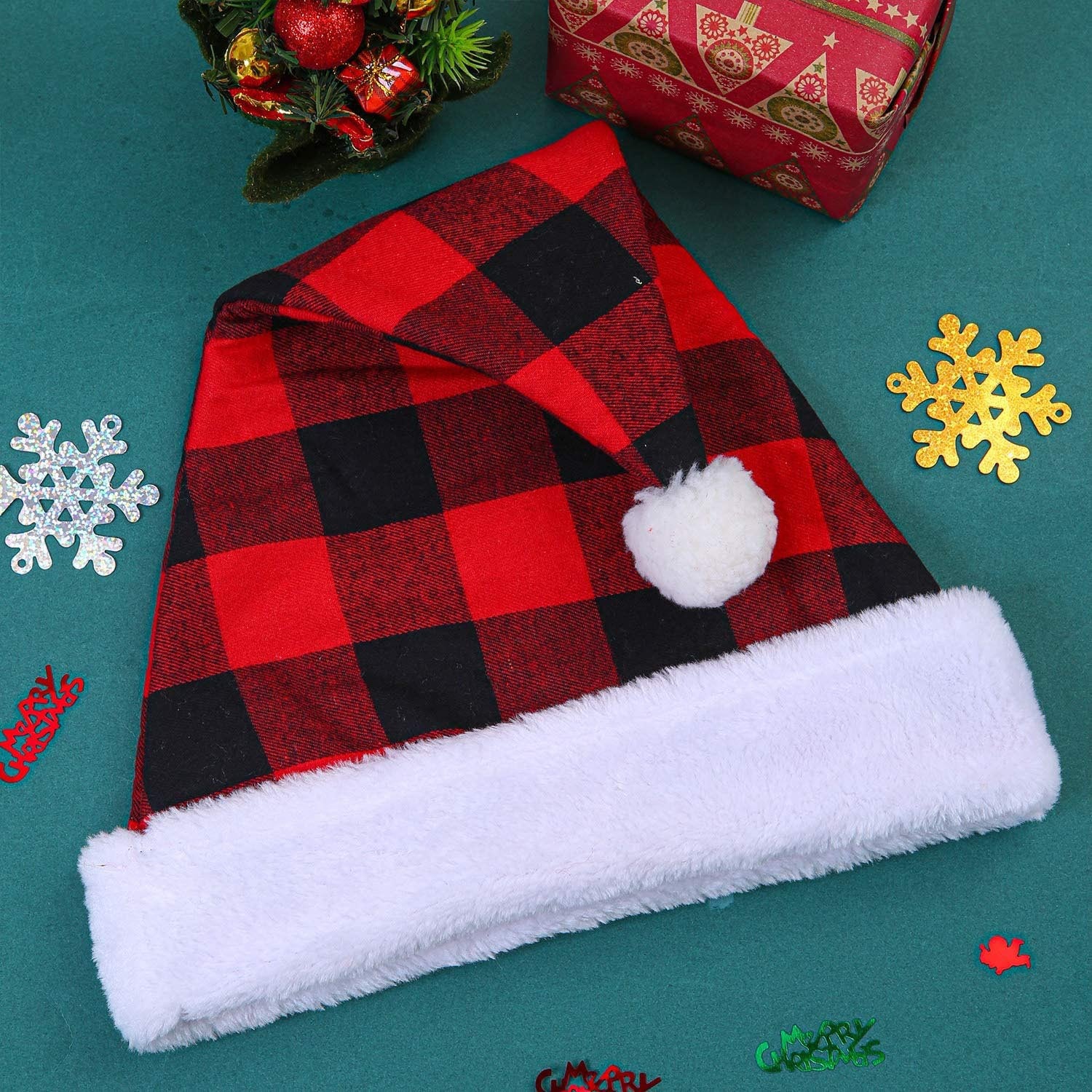 Wholesale 2023 Christmas Decorations Christmas Hat Black and Red Plaid Polyester Hat