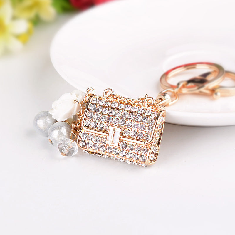 Wholesale Pearl Bag Alloy Rhinestone Keychain