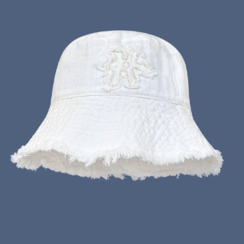 Wholesale Flower Embroidered Raw Edge Thin Bucket Hat
