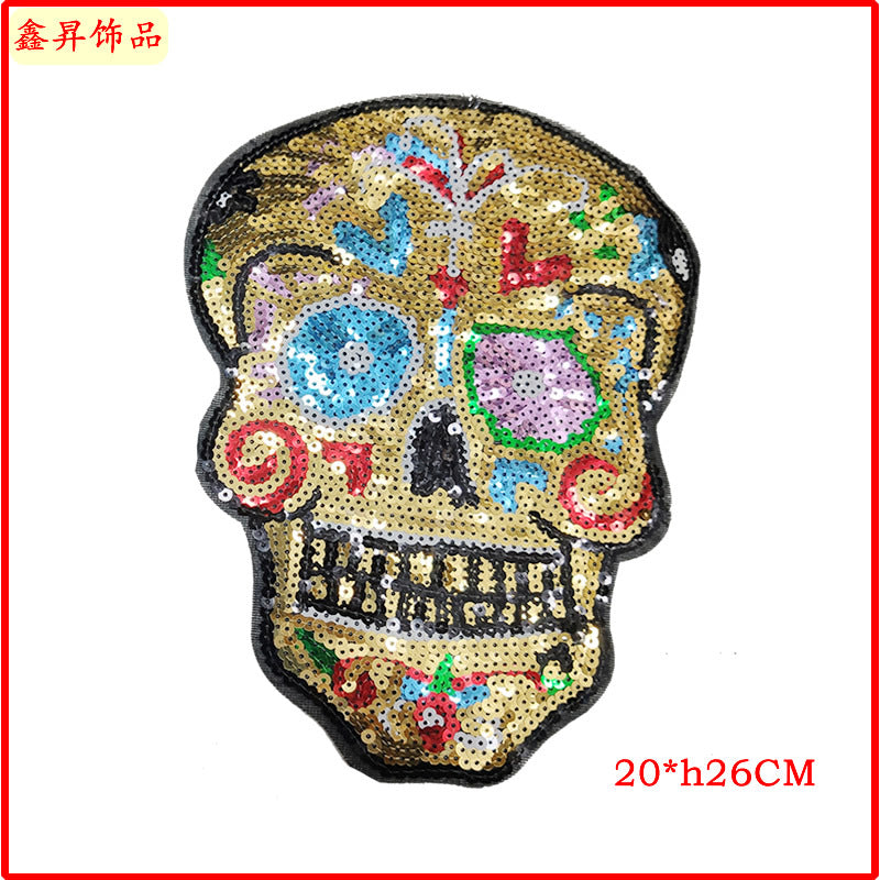 Wholesale Palm Bead Embroidery Accessories Skull Clothing Mouth Cloth Patch FS