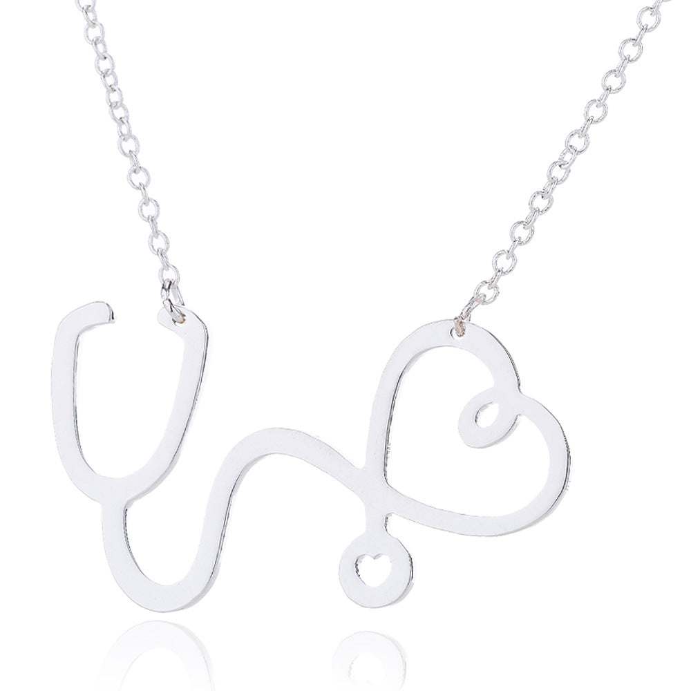 Wholesale Stainless Steel Love Heartbeat Electrocardiogram Necklace Clavicle Chain