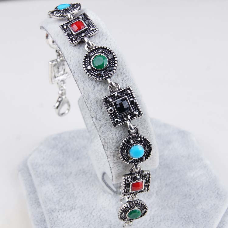 Wholesale Retro Square Color Gemstone Ethnic Style Alloy Bracelet
