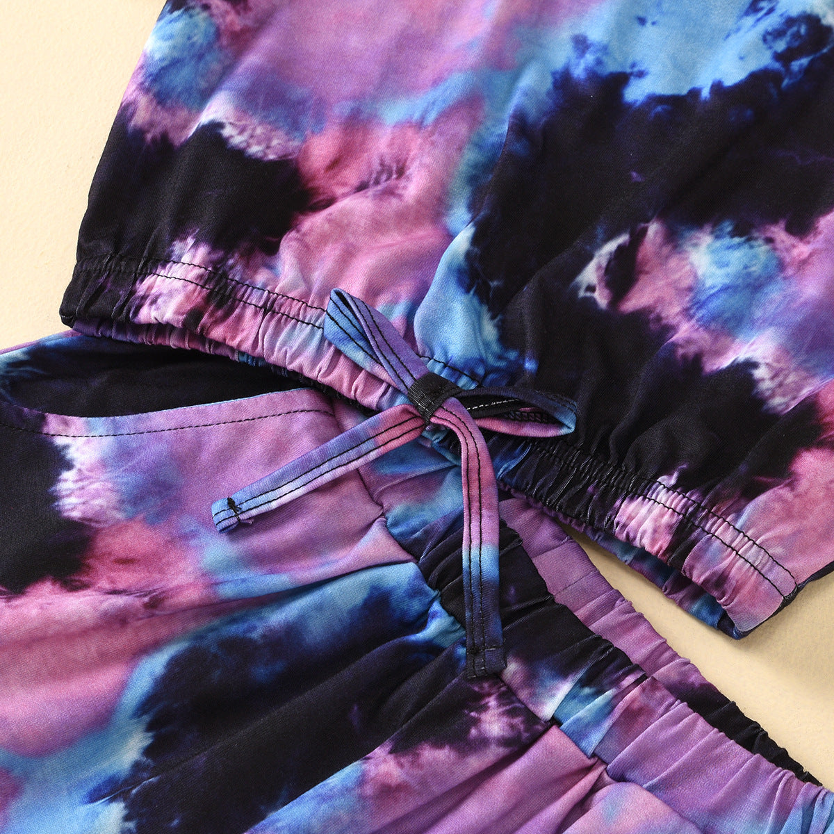 Wholesale Tie Dye Round Neck Short Sleeve Tape Top+Short Shorts Baby Clothes