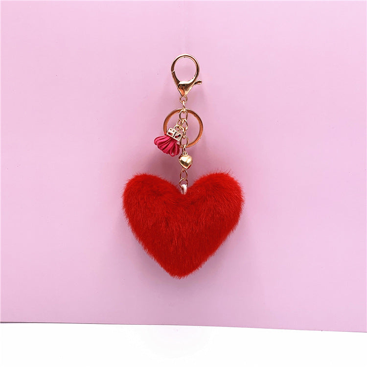Wholesale Tassel peach heart keychain cute bag pendant heart-shaped plush car keychain