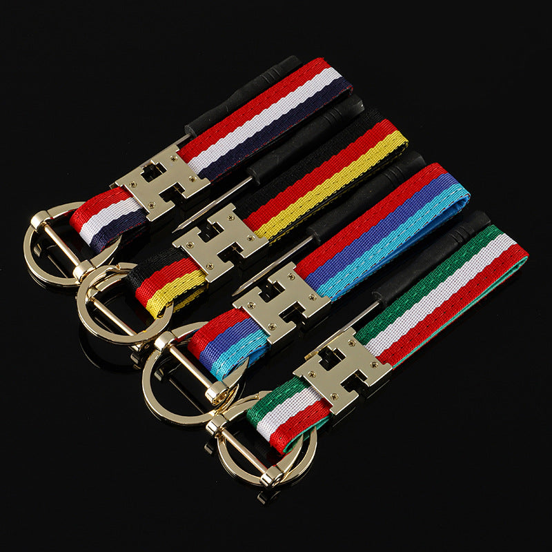Wholesale 2pcs Tricolor Ribbon Zinc Alloy Keychain
