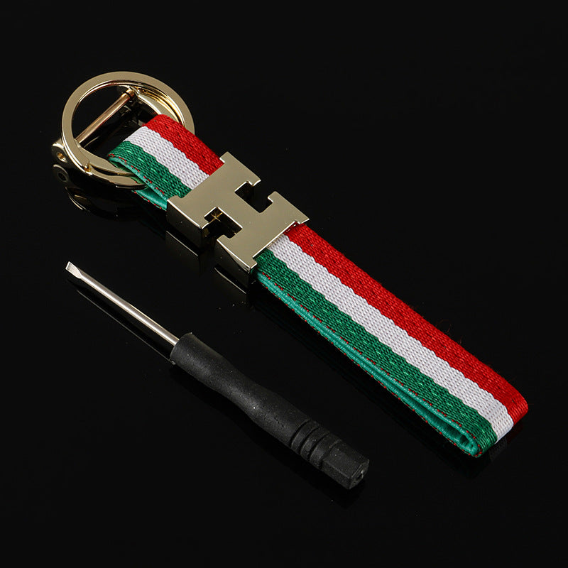 Wholesale 2pcs Tricolor Ribbon Zinc Alloy Keychain