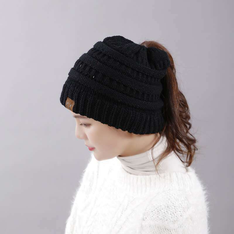 Wholesale Winter Outdoor Knitted Warm Knitted Thickened Pullover Sports Ponytail Fashion Wool Hat