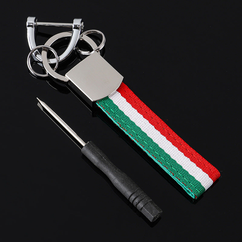 Wholesale 2pcs Tricolor Nylon Ribbon Zinc Alloy Keychain