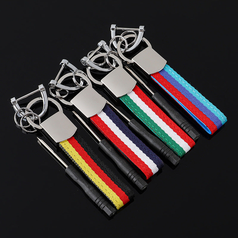 Wholesale 2pcs Tricolor Nylon Ribbon Zinc Alloy Keychain