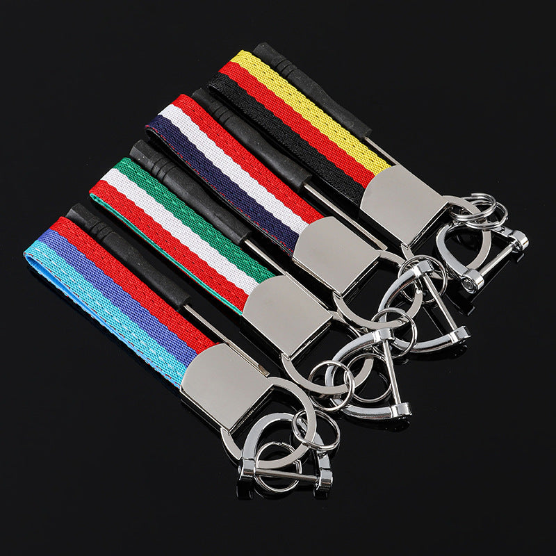 Wholesale 2pcs Tricolor Nylon Ribbon Zinc Alloy Keychain