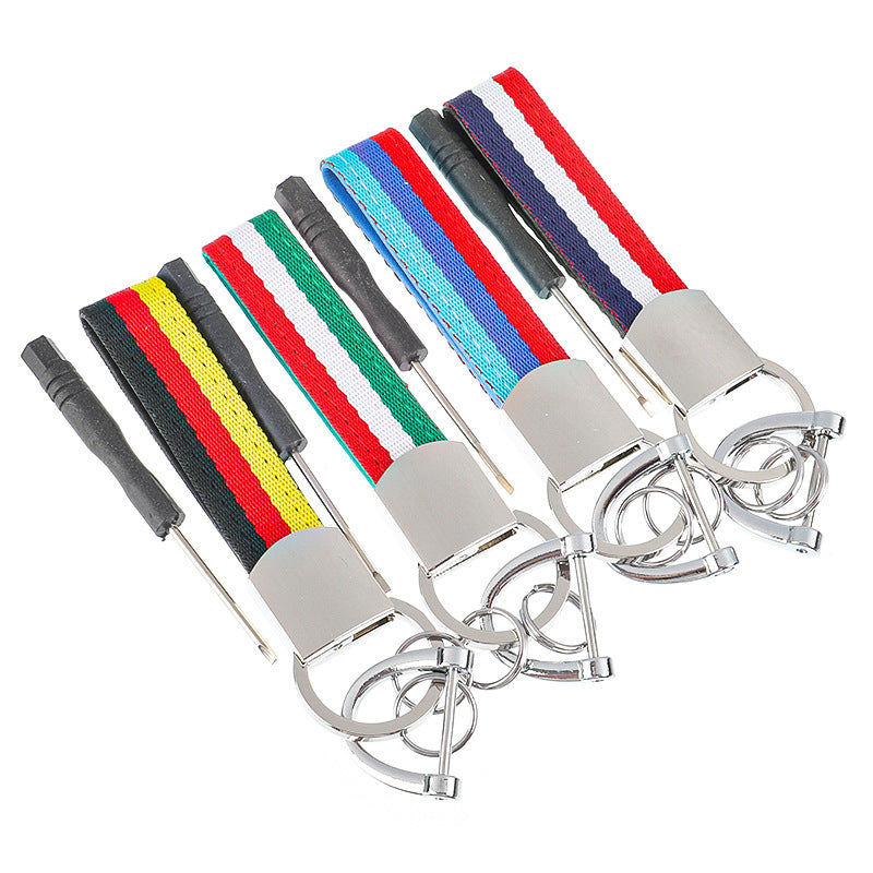 Wholesale 2pcs Tricolor Nylon Ribbon Zinc Alloy Keychain