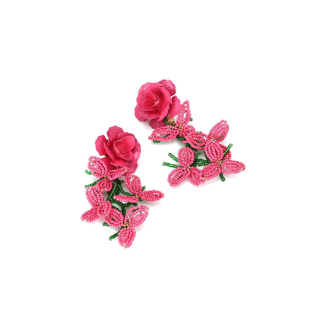 Wholesale Handwoven Rice Beads Flower Tassel Earrings