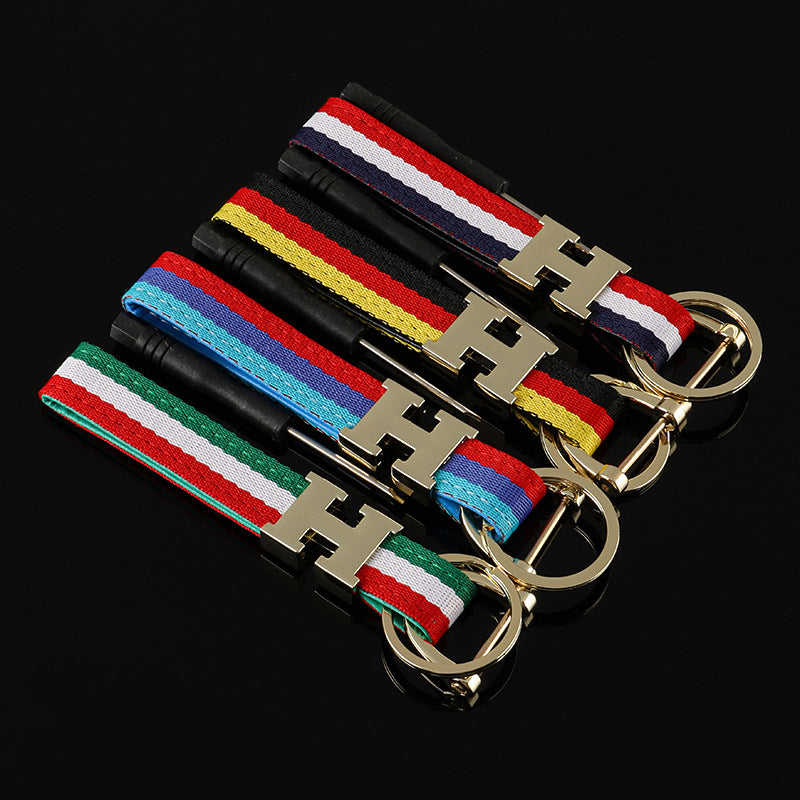 Wholesale 2pcs Tricolor Ribbon Zinc Alloy Keychain