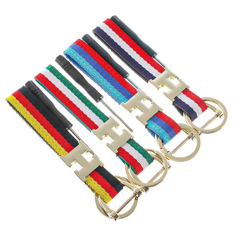 Wholesale 2pcs Tricolor Ribbon Zinc Alloy Keychain