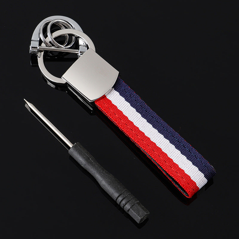 Wholesale 2pcs Tricolor Nylon Ribbon Zinc Alloy Keychain
