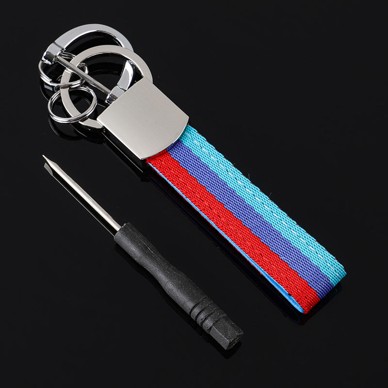 Wholesale 2pcs Tricolor Nylon Ribbon Zinc Alloy Keychain