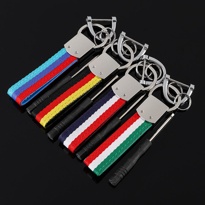 Wholesale 2pcs Tricolor Nylon Ribbon Zinc Alloy Keychain