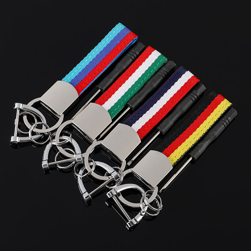 Wholesale 2pcs Tricolor Nylon Ribbon Zinc Alloy Keychain