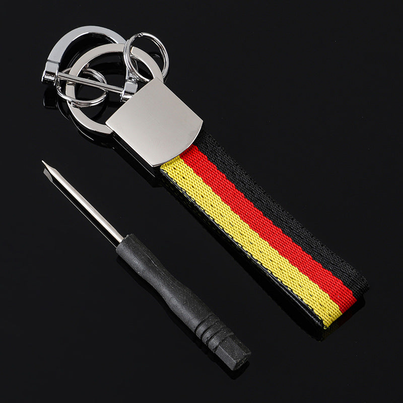 Wholesale 2pcs Tricolor Nylon Ribbon Zinc Alloy Keychain