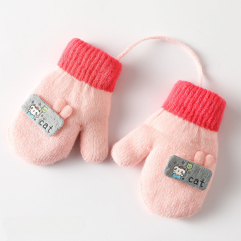 Wholesale Children's Autumn and Winter Double Layer Velvet Thickened Warm Cute Cartoon Gloves