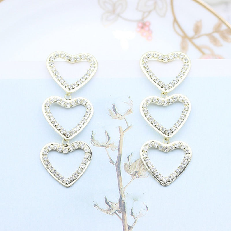 Wholesale 925 Silver Needle Sweet Hollow Diamond Love Earrings