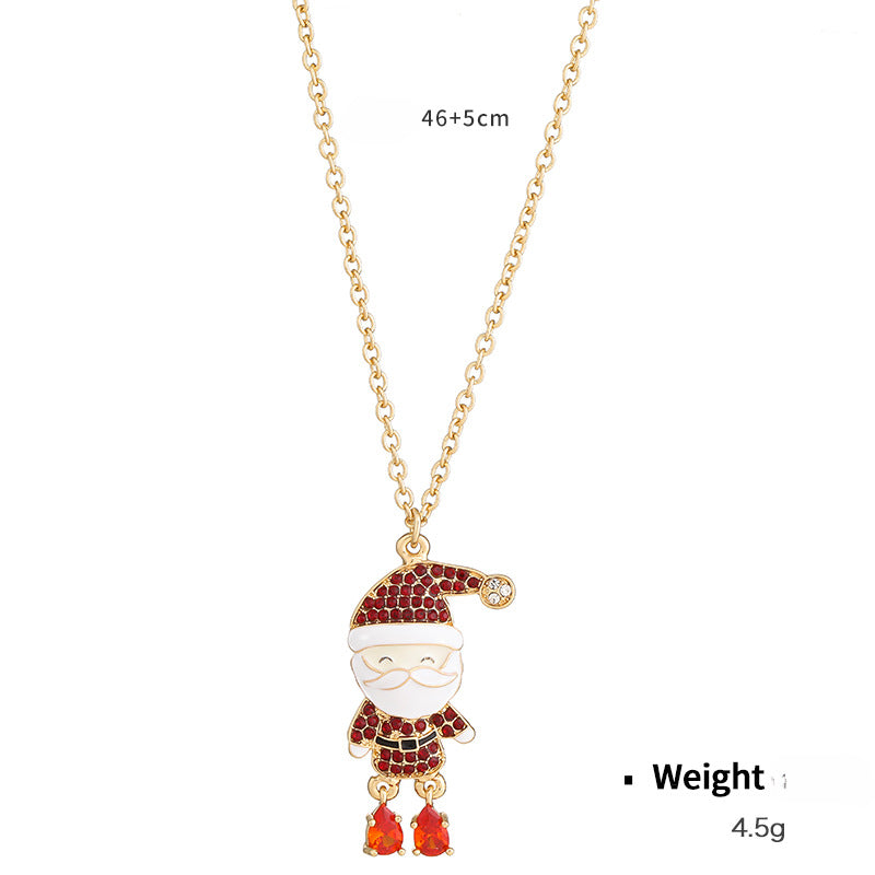 Wholesale Santa Claus Drop Oil Diamond  Necklaces