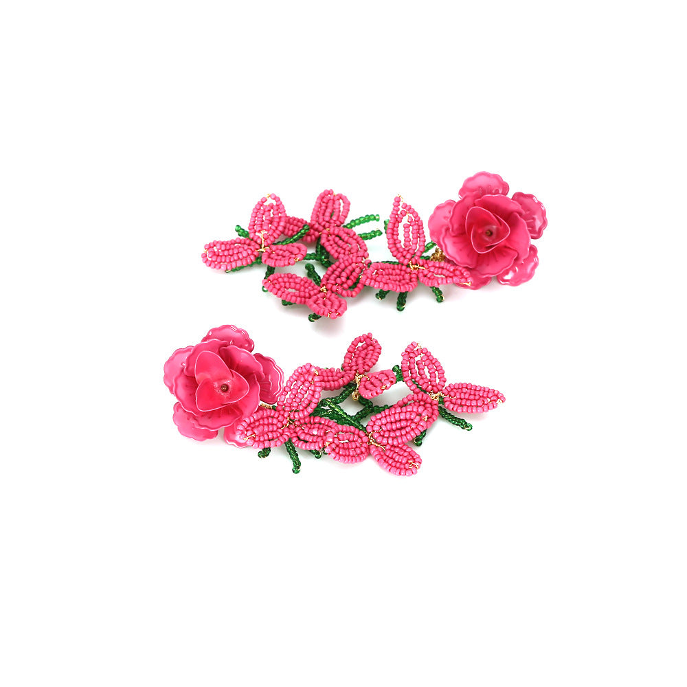 Wholesale Handwoven Rice Beads Flower Tassel Earrings