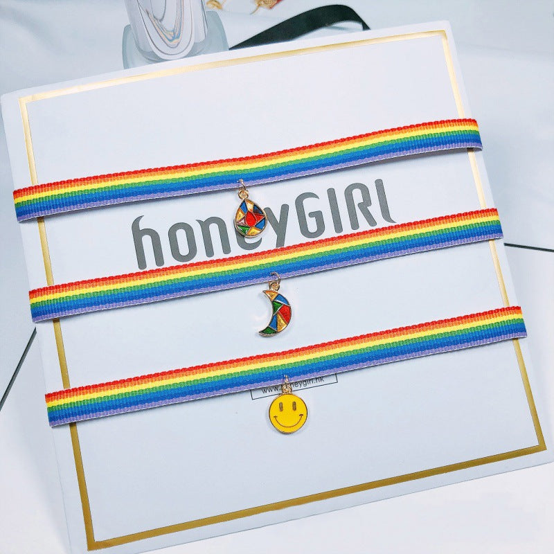 Wholesale Rainbow Webbing Multicolor Gradient Necklaces