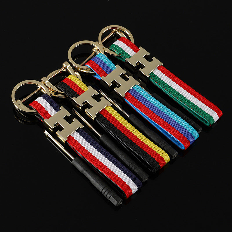 Wholesale 2pcs Tricolor Ribbon Zinc Alloy Keychain