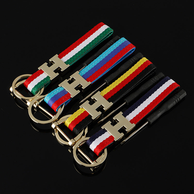 Wholesale 2pcs Tricolor Ribbon Zinc Alloy Keychain