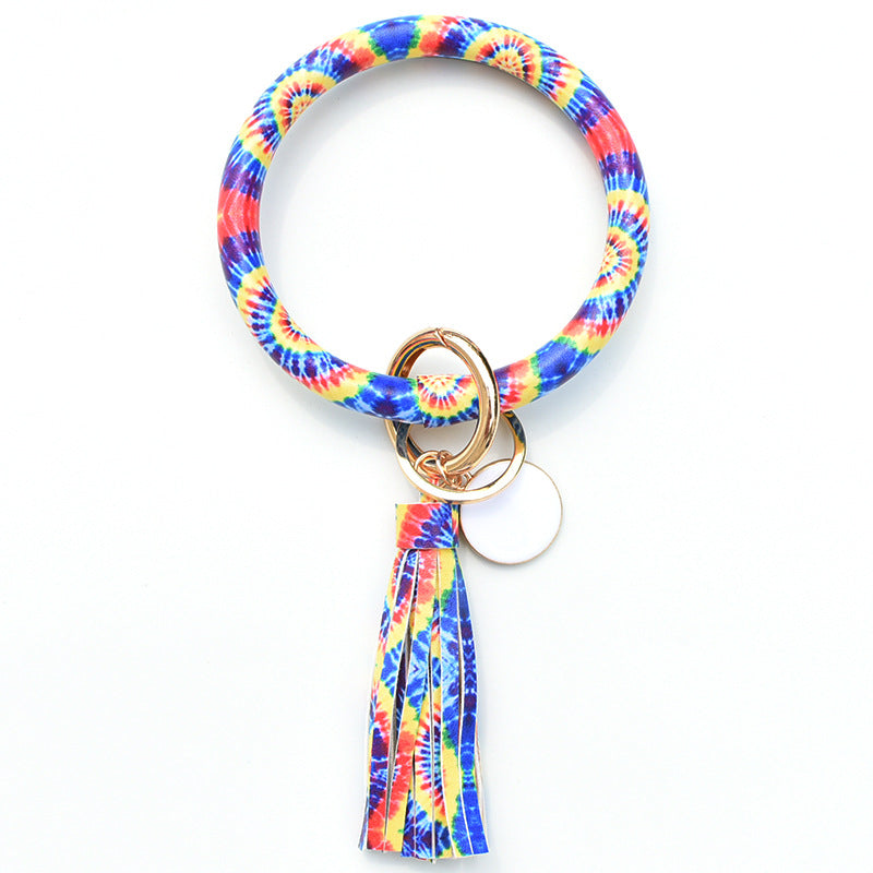 Wholesale Tie-dyed Bee Chrysanthemum Flag Simple Pu Leather Bracelet Keychain