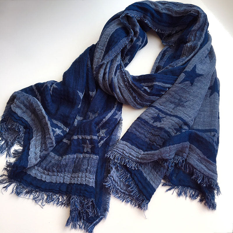 Wholesale of 2023 Autumn and Winter Batik Dyed Tibetan Blue Five Pointed Star Jacquard Scarves Printed Warm Shawl Scarves