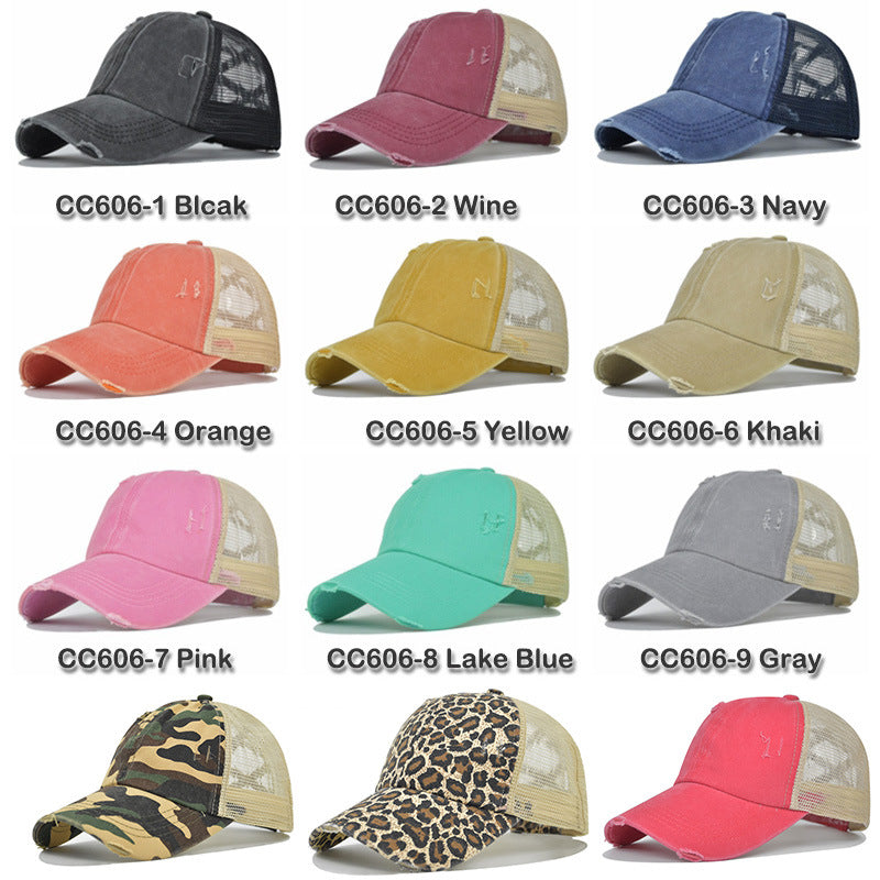Wholesale Washed Cross Ponytail Cotton Baseball Caps