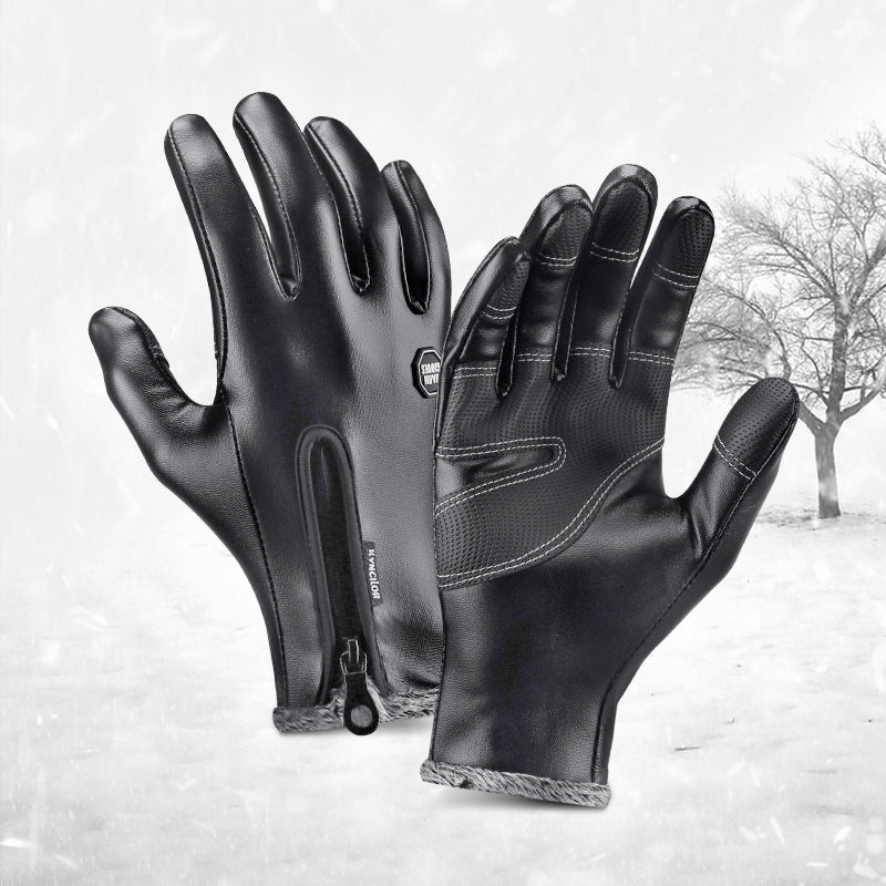 Wholesale Winter Sports Cycling Warm Men's PU Leather Gloves