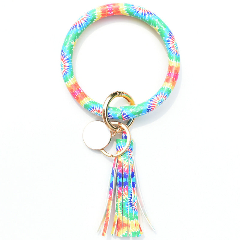Wholesale Tie-dyed Bee Chrysanthemum Flag Simple Pu Leather Bracelet Keychain