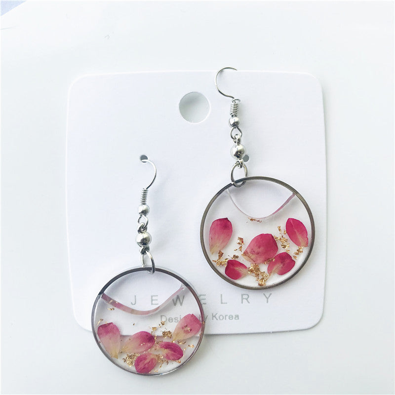 Wholesale 6pcs Round Rose Leaf Dried Flower Earrings