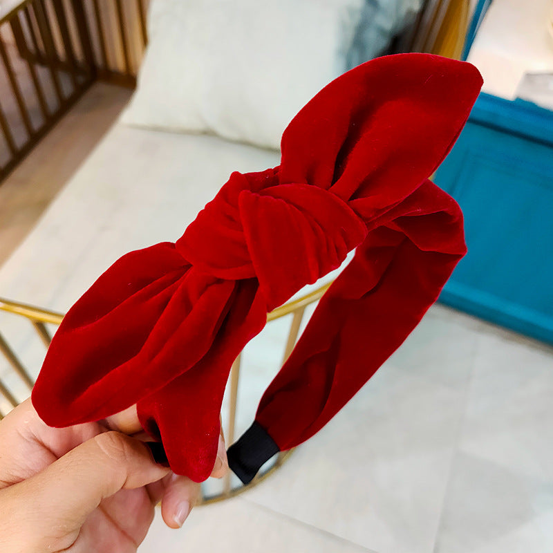 Wholesale Velvet Solid Color Bow Tie Wide Hair Hoop