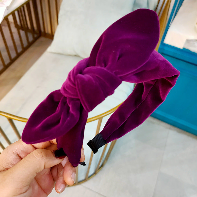 Wholesale Velvet Solid Color Bow Tie Wide Hair Hoop