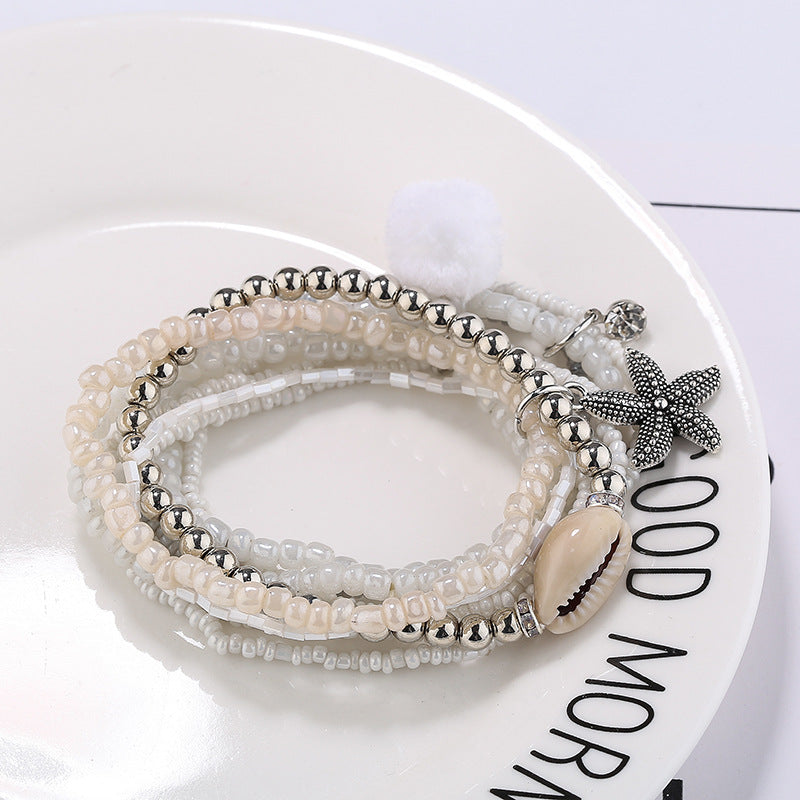 Wholesale Millet Bead String Elastic Multi-layer Shell Bracelet