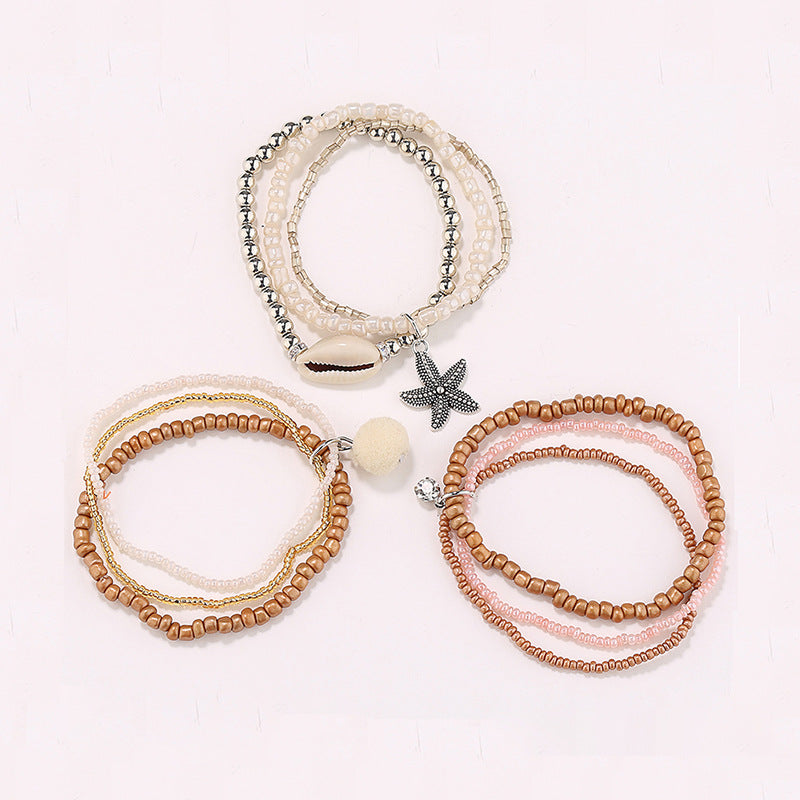 Wholesale Millet Bead String Elastic Multi-layer Shell Bracelet