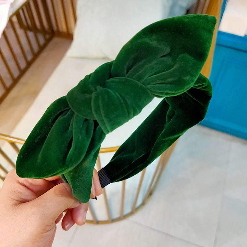 Wholesale Velvet Solid Color Bow Tie Wide Hair Hoop