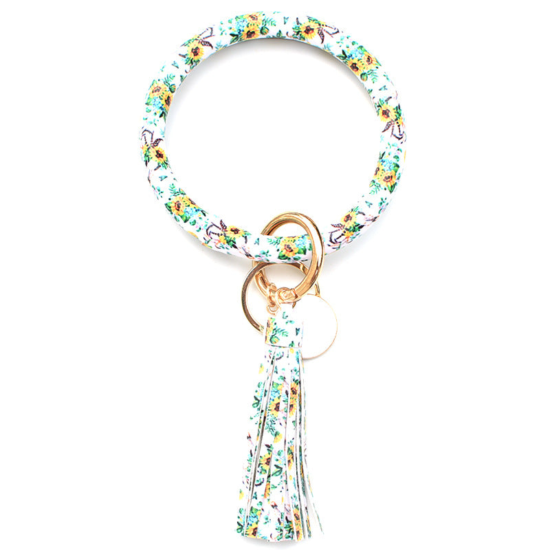 Wholesale Tie-dyed Bee Chrysanthemum Flag Simple Pu Leather Bracelet Keychain