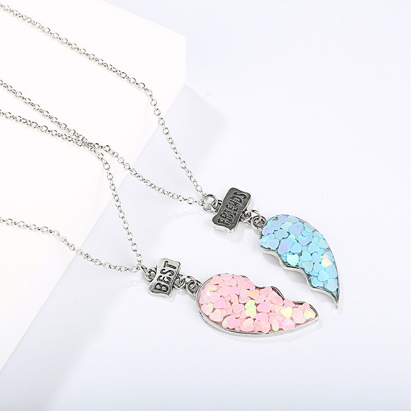 Wholesale Drip Glue Cartoon Alloy Sequin Heart Necklaces