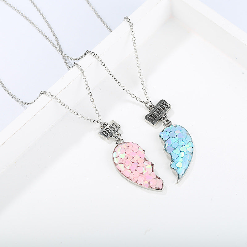 Wholesale Drip Glue Cartoon Alloy Sequin Heart Necklaces