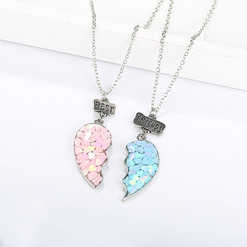 Wholesale Drip Glue Cartoon Alloy Sequin Heart Necklaces