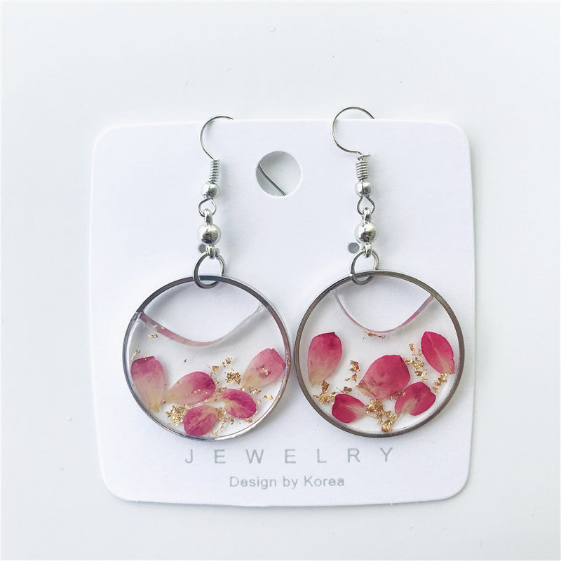 Wholesale 6pcs Round Rose Leaf Dried Flower Earrings