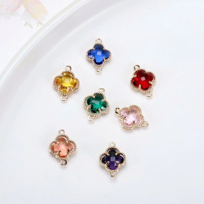 Wholesale 50pcs Crystal Double Hole Four Leaf Clover Pendant