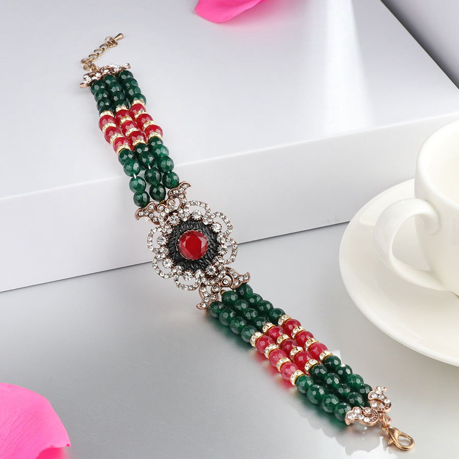 Wholesale Roman Crystal Simple Diamond Inlaid Natural Stone Alloy Bracelet